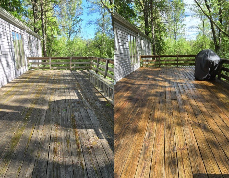 an image that shows before and after power washing